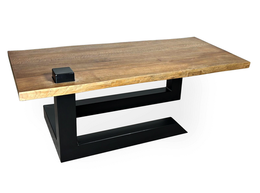 Metal Floating Wooden Top Coffees Table