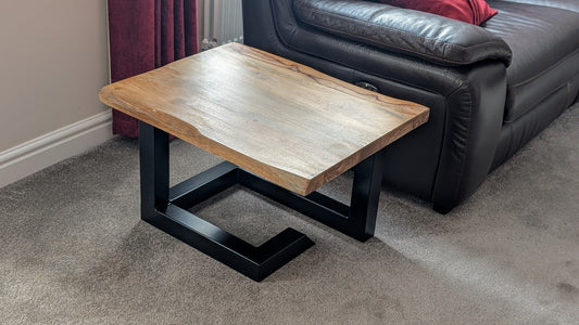 Metal Floating Wooden Top Coffees Table